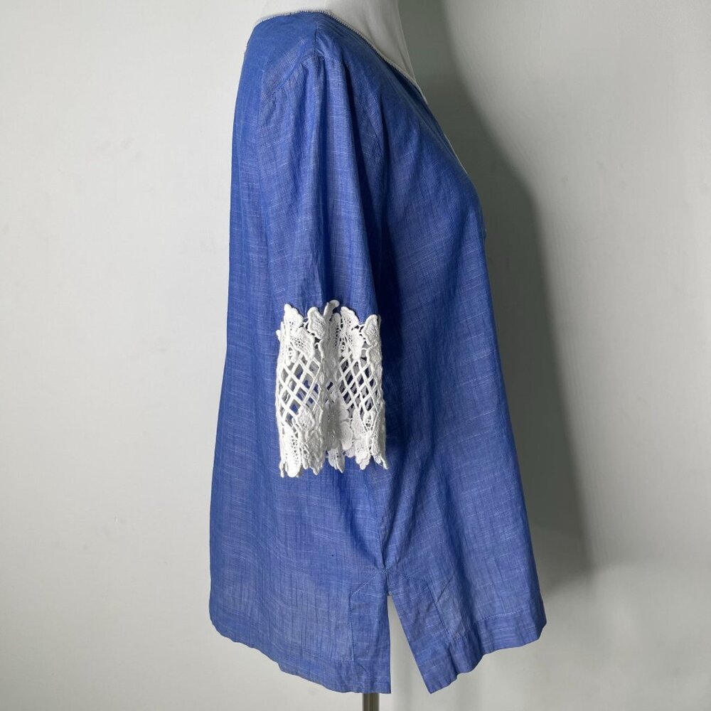 Lilly Pulitzer Women's Blue 3/4 Sleeve 100% Cotton Lace Tunic Size Medium - Picture 3 of 9